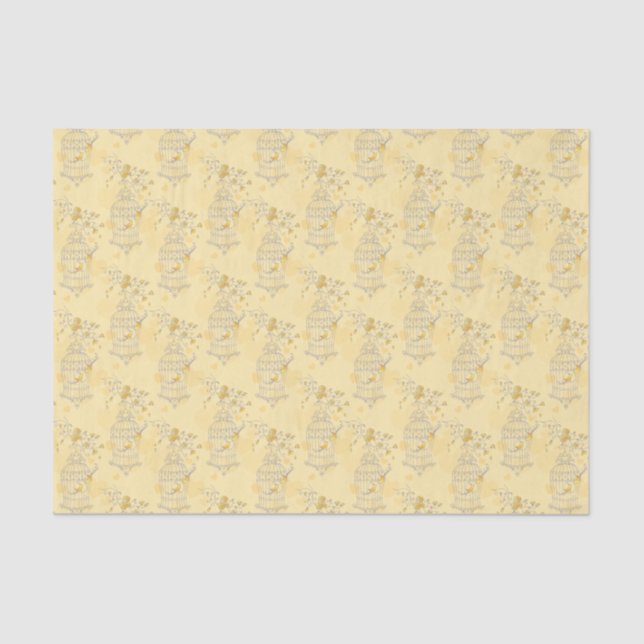 Yellow white bird cage hearts tissue paper (Front)