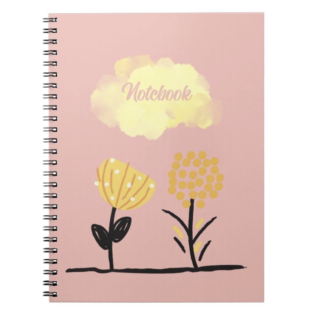 Yellow White Black Calm Flowers Poster Spiral  Notebook (Front)