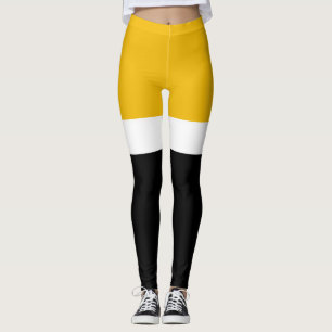 Yellow White Black Colour Block Style Design  Leggings