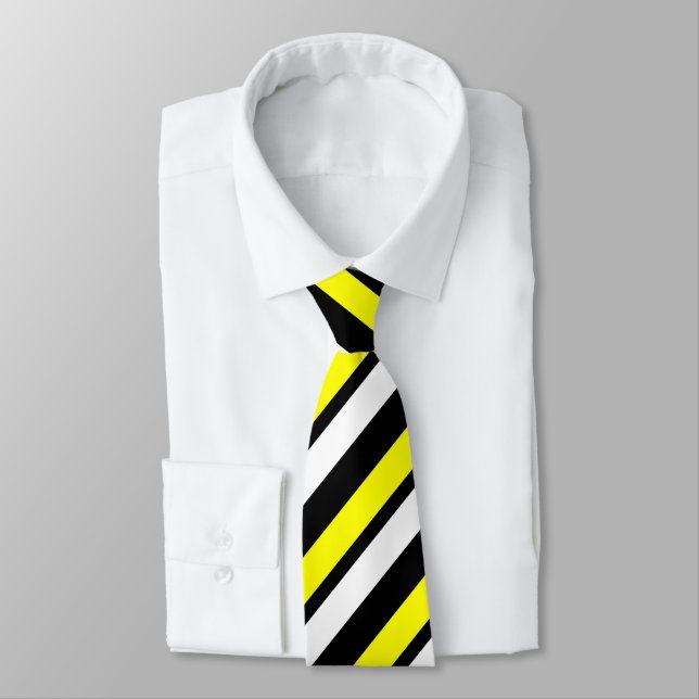 Yellow White & Black Custom Thin Regimental Stripe Tie (Tied)