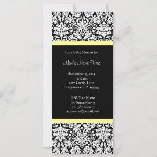 Yellow White Black Damask Baby Shower Invitations