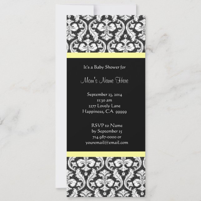 Yellow White Black Damask Baby Shower Invitations (Front)