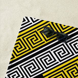 Yellow White Black Greek Key Fret Pattern Design Beach Towel