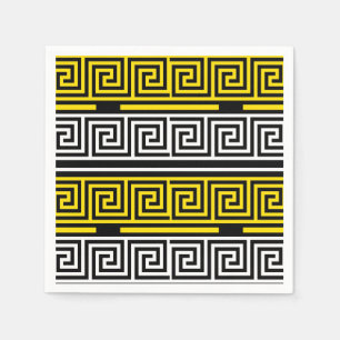Yellow White Black Greek Key Fret Pattern Design Napkin