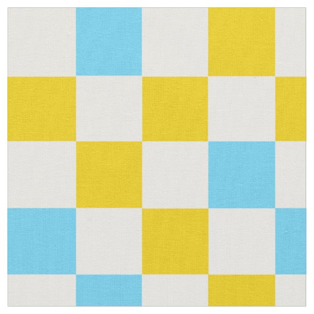 Yellow White Blue Chequered Design  Fabric (Close Up)