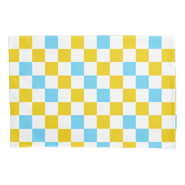 Yellow White Blue Chequered Design  Pillowcase (Front)