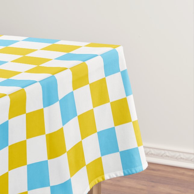 Yellow White Blue Chequered Design  Tablecloth (In Situ)