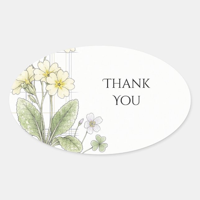 Yellow White Botanical Wedding Thank You Sticker (Front)