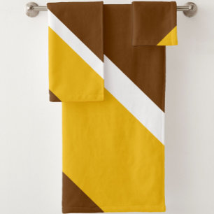 Yellow White Brown Plain Colour Block Design  Bath Towel Set