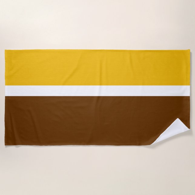 Yellow White Brown Plain Colour Block Design  Beach Towel (Front)