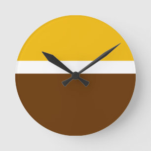 Yellow White Brown Plain Colour Block Design Round Clock