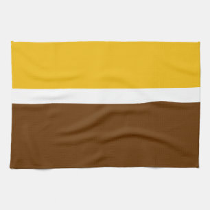 Yellow White Brown Plain Colour Block Design  Tea Towel