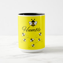 YELLOW WHITE CERAMIC 15 OZ. BEE HUMBLE MUG