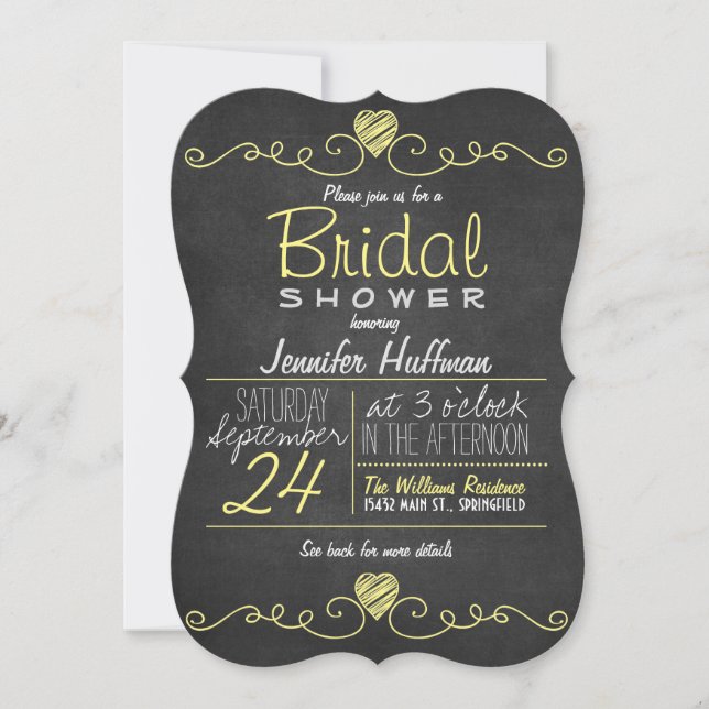 Yellow & White; Chalkboard Rustic Bridal Shower Invitation (Front)
