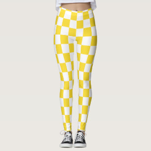 Yellow White Check Checkered Checkerboard Pattern Leggings