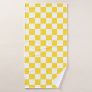 Yellow White Check Chequered Chequerboard Pattern Bath Towel