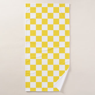 Yellow White Check Chequered Chequerboard Pattern Bath Towel