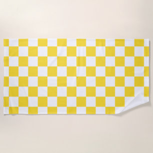 Yellow White Check Chequered Chequerboard Pattern Beach Towel