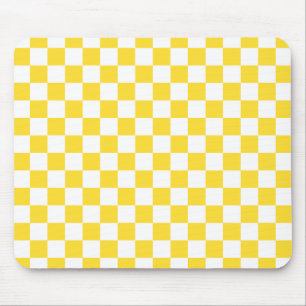 Yellow White Check Chequered Chequerboard Pattern Mouse Pad