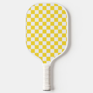 Yellow White Check Chequered Chequerboard Pattern Pickleball Paddle