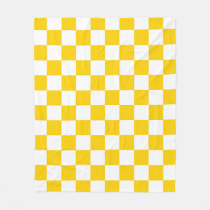 Yellow White Chequered Check Pattern Fleece Blanket
