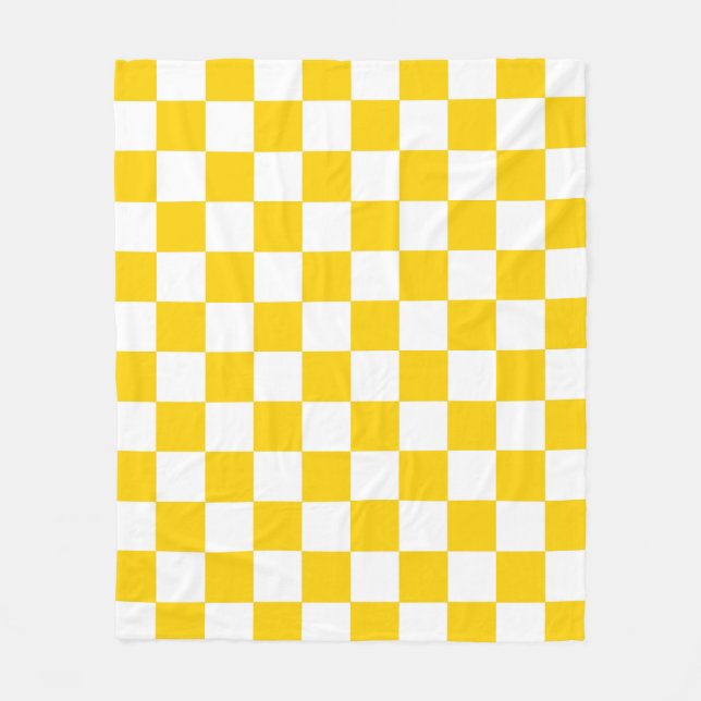 Yellow White Chequered Check Pattern Fleece Blanket (Front)