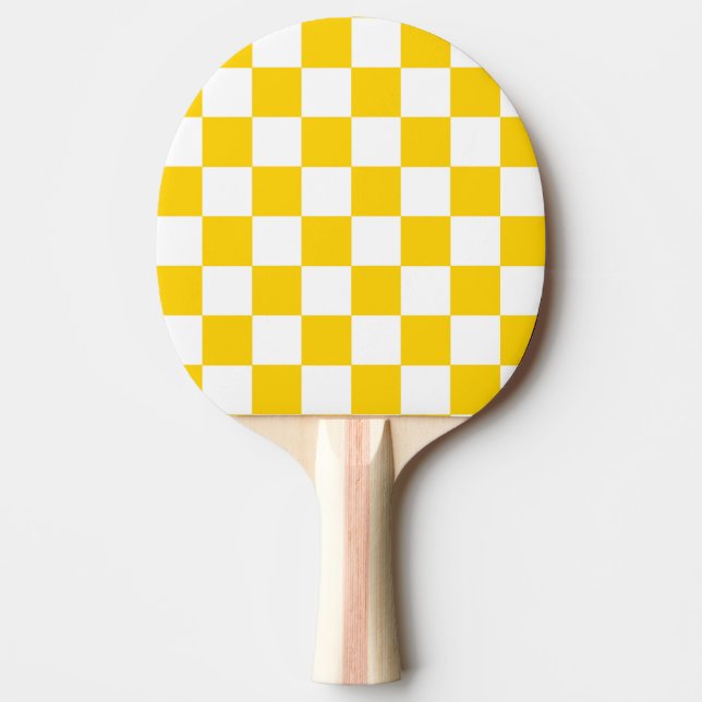 Yellow White Chequered Check Pattern Ping Pong Paddle (Front)