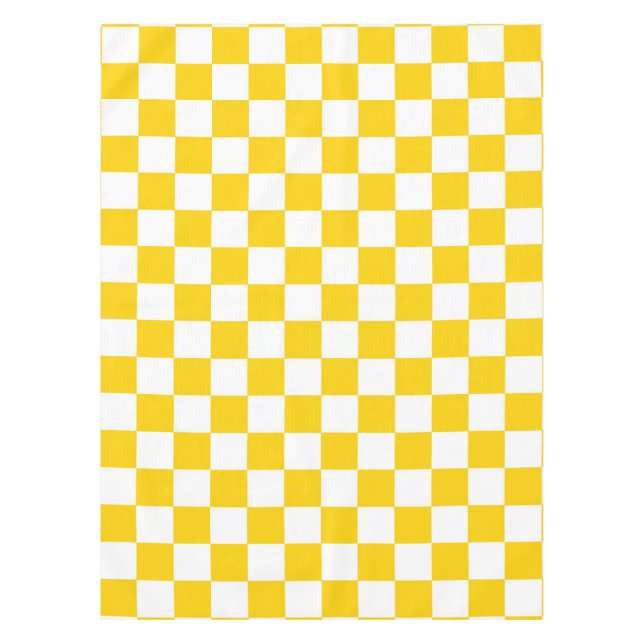 Yellow White Chequered Check Pattern Tablecloth (Front)