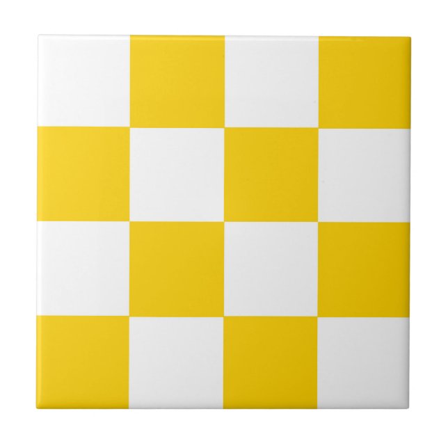Yellow White Chequered Check Pattern Tile (Front)