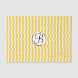 Yellow White Chevron Print Monogram Letter Initial Tissue Paper