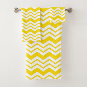 Yellow White Chevron Zigzag Pattern Design  Bath Towel Set