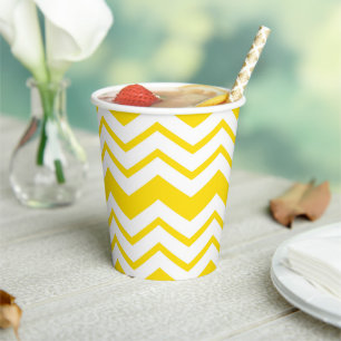Yellow White Chevron Zigzag Pattern Design Paper Cups