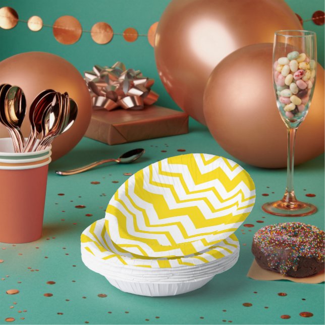 Yellow White Chevron Zigzag Pattern Design  Paper Plate (Multi)