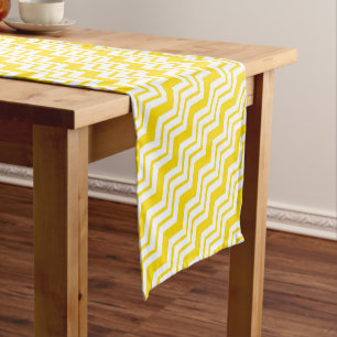 Yellow White Chevron Zigzag Pattern Design Short Table Runner