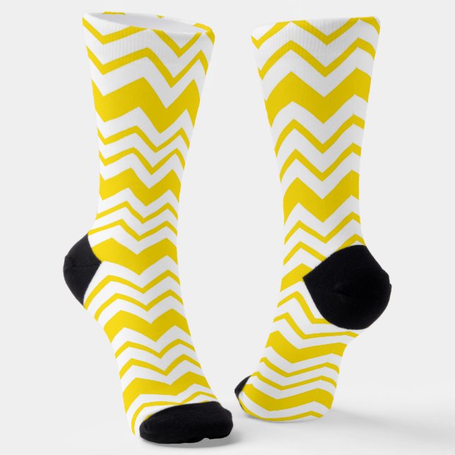 Yellow White Chevron Zigzag Pattern Design  Socks (Angled)