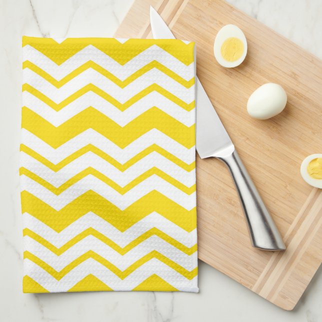 Yellow White Chevron Zigzag Pattern Design  Tea Towel (Quarter Fold)