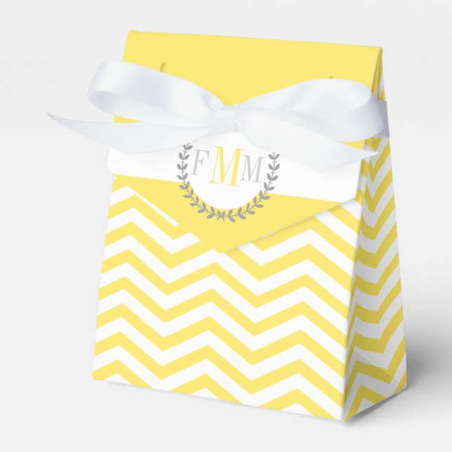 Yellow, white chevron zigzag pattern wedding favour box (Front Side)
