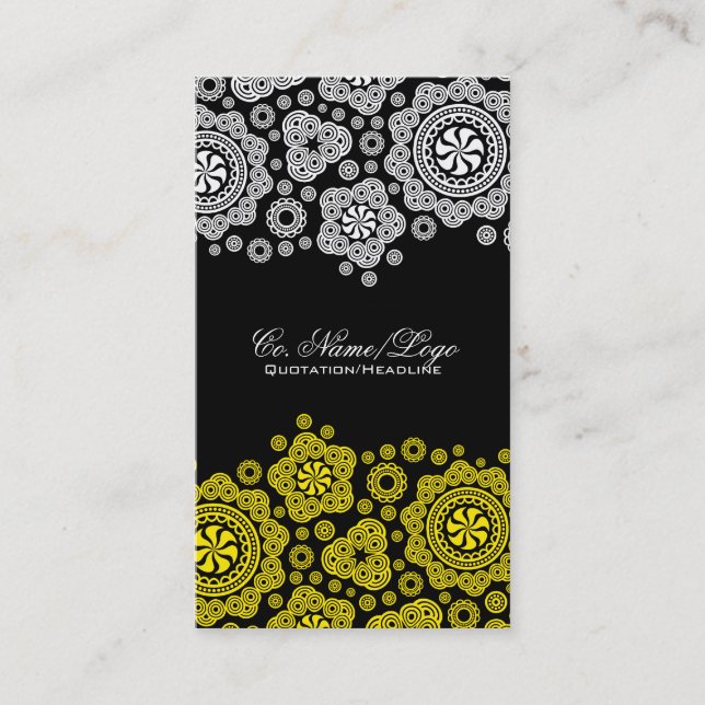 Yellow & White Circles Pattern Combo Business Card (Front)