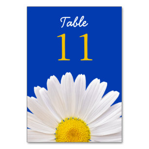 Yellow White Cobalt Shasta Daisy Flower Wedding Table Number
