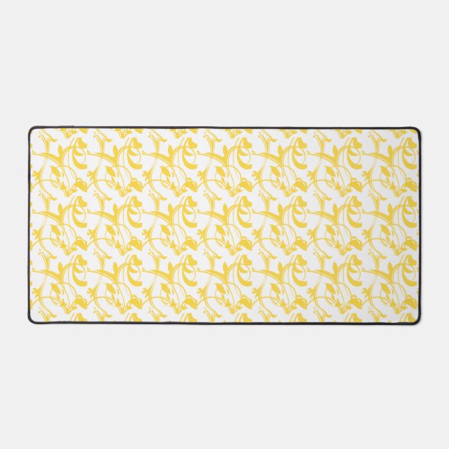 Yellow White Colours Artistic Scrolling Pattern Desk Mat (Front)