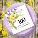 Yellow White Daffodil 100th Birthday Party Napkin<br><div class="desc">Very pretty yellow floral paper napkins for a 100th birthday party. Daffodils and small purple and white flowers are nestled in Boho greenery to create a beautiful spring bouquet. 100 is written in large text with the birthday celebrant's name below and then One Hundredth Birthday. All of the text can...</div>