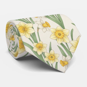 Yellow White Daffodil Botanical Floral Tie