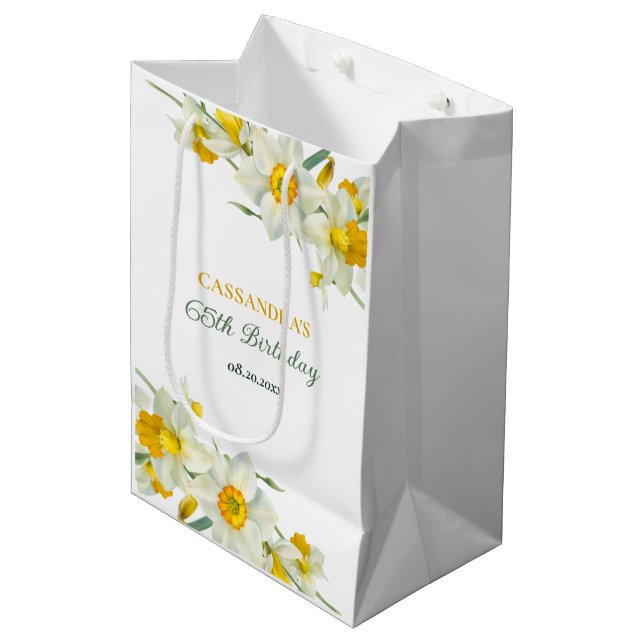 Yellow White Daffodil Rustic Floral Birthday  Medium Gift Bag (Front Angled)