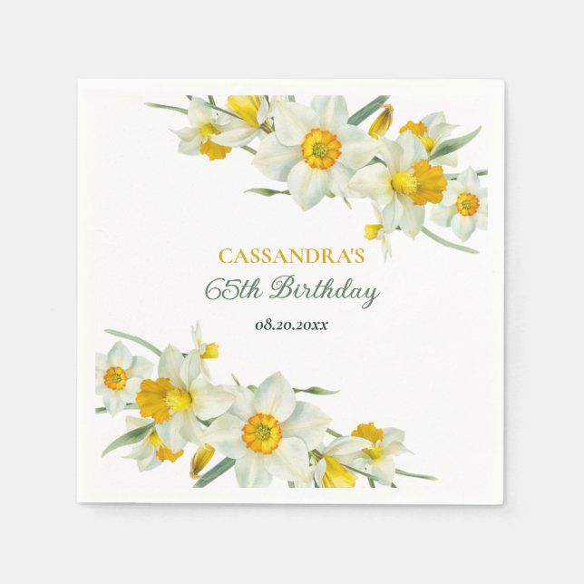 Yellow White Daffodil Rustic Floral Birthday  Napkin (Front)