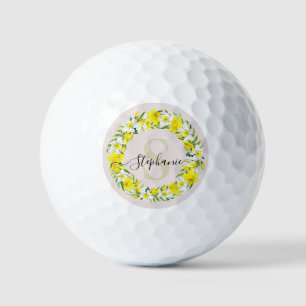 Yellow White Daffodils Garland Monogram Name Golf Balls