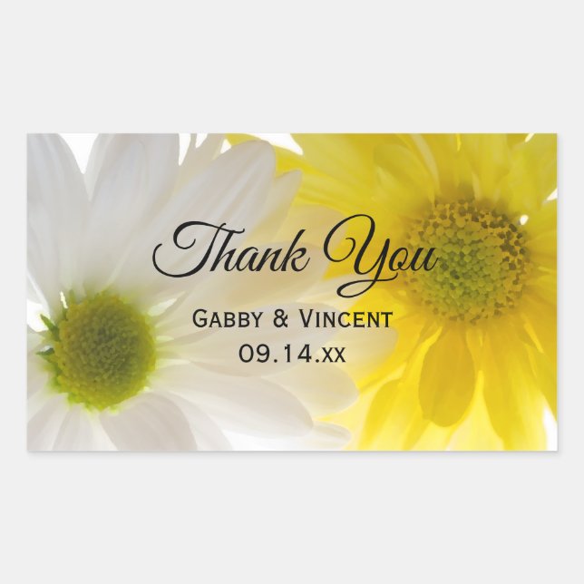 Yellow White Daisies Wedding Thank You Favour Tag (Front)