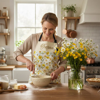 Yellow White Daisy Buttercup Pattern Apron