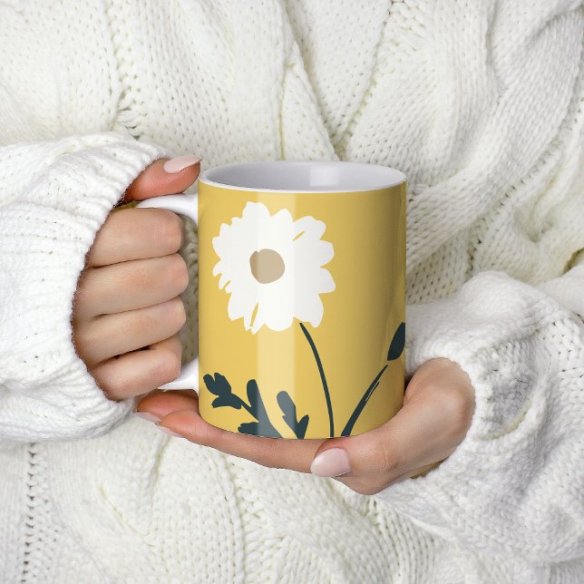 Yellow-White Daisy & Custom Text Modern Farmhouse Coffee Mug (Creator Uploaded)