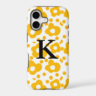 Yellow white daisy floral pattern add monogram mus