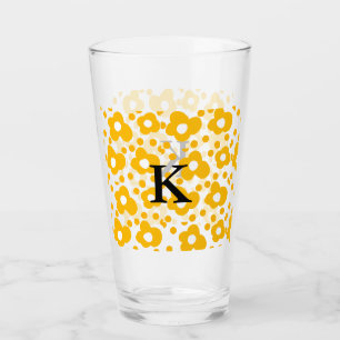 Yellow white daisy floral pattern add monogram mus glass